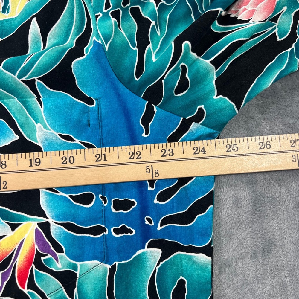 VTG Hilo Hattie Hawaiian Shirt Mens XL Blue Teal Monstera Bird of Paradise - Picture 5 of 7